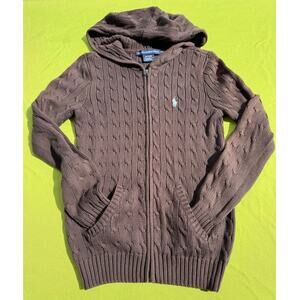Lauren Ralph Lauren Brown Cable Knit Zip Hoodie
